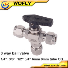 3 vias ss 316 compressão válvula de esfera de montagem